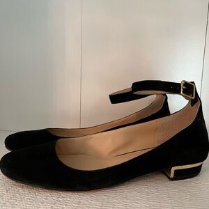 Vince Camuto Black Suede Flats with Ankle Strap size 8.5
